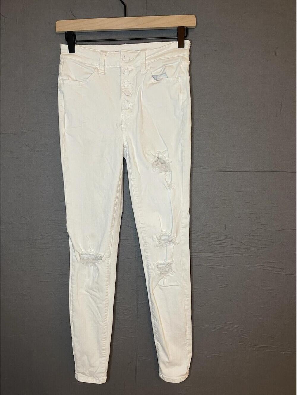 SO White Distressed Super High Rise Button Fly Skinny Jegging Jeans 3/26